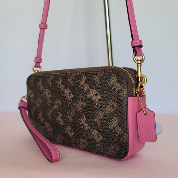 COACH Kira Horse And Carriage Canvas & Leather Crossbody-Truffle Petunia color ⭐ - Picture 3 of 16
